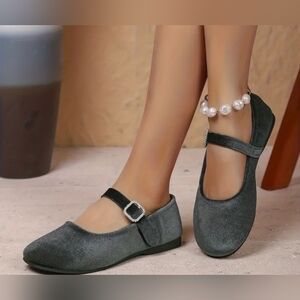 Gray Velvet Mary Jane Shoes